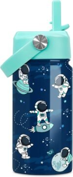 Astronaut Water Bottle - Kids Water Bottle with Straw Lid - 12 Oz Insulated Stainless Steel Water Bottles for Kid Boys - Travel Cup for School Sports - Image 2
