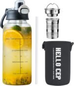 Aurfedes 35oz Glass Water Bottles with Time Marker & Straw, BPA-Free Leakproof Glass Drinking Bottles with Protective Sleeve & Tea Infuser for Office Travel Sport (1PCS) - Image 2