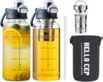 Aurfedes 35oz Glass Water Bottles with Time Marker & Straw, BPA-Free Leakproof Glass Drinking Bottles with Protective Sleeve & Tea Infuser for Office Travel Sport (2PCS) - Image 2
