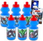 Avengers Reusable Water Bottle Set - Marvel 6 Piece Party Favor Bundle of 11oz Bottle with Pull Top Lid and Stickers | Bulk Avengers Sports Pack - Image 2