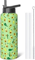 Avocado Gifts 40oz Sport Water Bottle with Flip Straw & Spout Lid, Sage Green Stainless Steel Insulated Gym Water Bottle, Fruit Lover Gifts for Women Men (1 PC) - Image 2