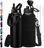 BENZZO Stainless Steel Water Bottle 40oz with Straw & Auto Spout Lids, Paracord Handle, Protective Boot, Insulated Water Bottle Carrier Bag, Keep Cold-48H & Hot-24H Metal Flask Canteen Bottle - Image 2