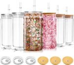 BGRAING 6 Pack 16 oz Acrylic Snow Globe Tumbler Double Wall Plastic Snowglobe Tumbler Cups with Pre-Drilled Hole, 100% Leak Proof, with Bamboo Lids & Clear Lid, for Snow Globe Glitter DIY Gift - Image 2