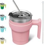 BJPKPK 10oz Tumbler With Handle Insulated Tumbler Cups With Lid And Straw Reusable Stainless Steel Double Wall Travel Mugs,Light Pink - Image 2