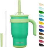 BJPKPK 14 OZ Insulated Travel Tumbler with Handle and Straw, Stainless Steel Water Bottle, Double Wall Vacuum Insulated Mug, for Work, Car, Travel, Olive Green - Image 2