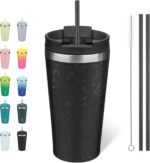BJPKPK 18oz Insulated Tumbler With lid And Straw Stainless Steel Tumblers Travel Coffee Mug Reusable Thermal Cup,Black Leopard - Image 2