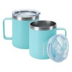 BJPKPK 2 pcs Insulated Coffee Mug, 14oz Insulated Tumbler with Lid, Stainless Steel Coffee Cups with Splash Proof Lid-Turquoise - Image 2