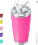 BJPKPK 20 oz Insulated Tumblers With Lid And Straw Travel Coffee Mug Tumbler Cup,Pink - Image 2