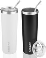 BJPKPK 20 oz Skinny Tumbler with Lid 2 Pack Slim Insulated Travel Coffee Cup Stainless Steel Thermal Mug,Black,White - Image 2