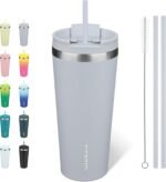 BJPKPK 22oz Stainless Steel Insulated Tumbler With lid And Straw Travel Coffee Thermal Tumblers Cup For Women And Men,Modern Blue - Image 2