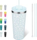BJPKPK 22oz Tumbler With lid And Straw Stainless Steel Travel Coffee Mug Insulated Tumblers Cups,Light Blue Leopard - Image 2