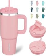 BJPKPK 30oz Stainless Steel Insulated Tumbler With Handle And Lid Straw Travel Coffee Mug Thermal Cup,Light Pink - Image 2