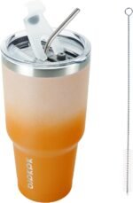 BJPKPK 30oz Stainless Steel Vacuum Insulated Tumbler Set Double Wall Travel Mug Coffee Cup with Metal Straws, Splashproof Lids,Coral - Image 2