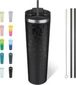 BJPKPK 34oz Insulated Tumbler With lid And Straw Stainless Steel Tumblers Travel Coffee Mug Reusable Thermal Cup,Black Leopard - Image 2