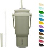 BJPKPK 40 OZ Insulated Travel Tumbler with Handle and Straw, Stainless Steel Water Bottle, Double Wall Vacuum Insulated Mug, for Work, Car, Travel, Forest Green - Image 2