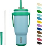 BJPKPK 40 OZ Insulated Travel Tumbler with Handle and Straw, Stainless Steel Water Bottle, Double Wall Vacuum Insulated Mug, for Work, Car, Travel, Ice Blue - Image 2