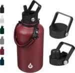 BJPKPK Half Gallon Insulated Water Bottles with Straw Lid, 64oz Large Water Jug, Stainless Steel Bottles with 3 Lids and Paracord Handle, Thermo for Hot & Cold Liquid, Brick Red - Image 2