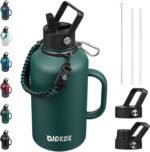 BJPKPK Half Gallon Insulated Water Bottles with Straw Lid & Side Handle, 50oz, 64oz, 87oz, 128oz Large, Stainless Steel Water Bottles with 3 Lids and Paracord Strap, Metal Water Jug,Army Green - Image 2