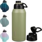 BJPKPK Half Gallon Water Bottle,64oz Insulated Bottles Wide Mouth,Stainless Steel Large Water Jug with Leakproof Spout Lid,Keep Drinks Cold and Hot,Forest Green - Image 2
