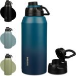 BJPKPK Half Gallon Water Bottle,64oz Insulated Bottles Wide Mouth,Stainless Steel Large Water Jug with Leakproof Spout Lid,Keep Drinks Cold and Hot,Sea - Image 2