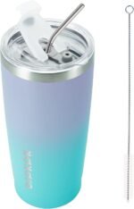 BJPKPK Insulated Stainless Steel Tumbler, Coffee Cup with Lid and Straw, Double Wall Vacuum Travel Mug, Powder Coated Leakproof Tumbler Cup,Lavender Green - Image 2