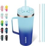 BJPKPK Insulated Tumbler with Handle, 22oz Insulated Tumblers with Lid and Straw, Stainless Steel Metal Water Bottles, Coffee Travel Mugs, Cups, Sky - Image 2