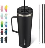 BJPKPK Insulated Tumbler with Handle, 26oz Insulated Tumblers with Lid and Straw, Stainless Steel Metal Water Bottles, Coffee Travel Mugs, Cups, Black - Image 2