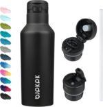 BJPKPK Insulated Water Bottle With Straw 17oz Stainless Steel Water Bottles With 2 Lids And Carry Handle Reusable Travel Metal Thermal Flask,Black - Image 2