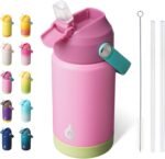 BJPKPK Insulated Water Bottle with Straw Lid, 12oz Thermo Water Bottles, Flex Handle & Non-slip Boot, BPA Free Leak Proof Stainless Steel Metal Thermo, Tumblers, Cups,Rose Pink - Image 2