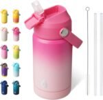 BJPKPK Insulated Water Bottle with Straw Lid, 12oz Thermo Water Bottles with Soft Nozzle, Flex Handle & Non-slip Boot, BPA Free Leak Proof Stainless Steel Metal Thermo, Tumblers, Cups,Cherry - Image 2