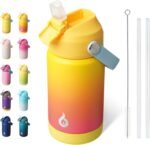 BJPKPK Insulated Water Bottle with Straw Lid, 12oz Thermo Water Bottles with Soft Nozzle, Flex Handle & Non-slip Boot, BPA Free Leak Proof Stainless Steel Metal Thermo, Tumblers, Cups,Rainbow - Image 2