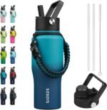 BJPKPK Insulated Water Bottles with Straw Lid, 23oz Metal Water Bottle with 2 lids & Paracord Strap, Double Wall Stainless Steel Vacuum Tumblers, Cups, Mugs, Thermo for Hot& Cold Drinks, Sea - Image 2