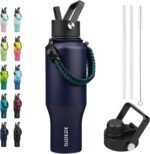 BJPKPK Insulated Water Bottles with Straw Lid, 35oz Metal Water Bottle with 2 lids & Paracord Strap, Double Wall Stainless Steel Vacuum Tumblers, Cups, Mugs, Thermo for Hot& Cold Drinks, Navy Blue - Image 2