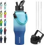 BJPKPK Insulated Water Bottles with Straw Lid, 35oz Metal Water Bottle with 2 lids & Paracord Strap, Double Wall Stainless Steel Vacuum Tumblers, Cups, Mugs, Thermo for Hot& Cold Drinks, Sky - Image 2