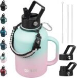 BJPKPK Large Insulated Water Bottles with Straw Lid & Handle, 50oz, 64oz, 87oz, 128oz Water Bottle with 3 Lids and Paracord Strap, Stainless Steel Metal Water Bottle, Insulated Water Jug, Marshmallow - Image 2