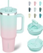 BJPKPK Tumbler With Handle And Straw 40oz Insulated Tumbler Cups With Lid Stainless Steel Travel Coffee Mug,Bubble Gum - Image 2