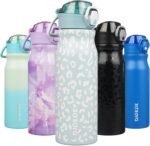BJPKPK Water Bottle with Straw 25oz Insulated Water Bottles Reusable Stainless Steel Metal Thermal Flask with Leak Proof Lockable Lid and Carry Handle,Light Blue Leopard - Image 2