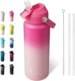 BJPKPK Water Bottle with Straw Lid, 24oz Vacuum Insulated Water Bottles, Metal Stainless Steel Thermo for Sports, Travel, BPA Free Leak Proof Thermo, Cups, Flasks, Tumblers,Cherry - Image 2
