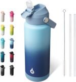 BJPKPK Water Bottle with Straw Lid, 24oz Vacuum Insulated Water Bottles, Metal Stainless Steel Thermo for Sports, Travel, BPA Free Leak Proof Thermo, Cups, Flasks, Tumblers,Sky - Image 2