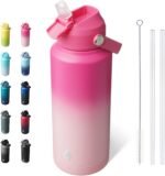 BJPKPK Water Bottle with Straw Lid, 32oz Vacuum Insulated Water Bottles, Metal Stainless Steel Thermo for Sports, Travel, BPA Free Leak Proof Thermo, Cups, Flasks, Tumblers,Cherry - Image 2