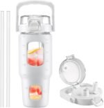 BLUEGO 32oz Glass Water Bottle with Handle and Straw|Leakproof Sports Glass Bottle with Time Marker and Silicone Sleeve|Glass Drinking Bottle for Travel, Gym, Workout, White - Image 2