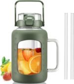 BLUEGO Water Bottle 64 oz Tumbler with Lid and Straw, Glass Water Bottle with Straw, Water Tumbler with Handle Half Gallon Water Jug Large Waterbottle for Daily Water Intake, BPA Free, Olive - Image 2