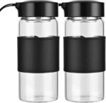 BNCWCQZ Small Glass Shaker Bottle, 2 Pack 16oz BPA Free Odorless Shaker Bottle with 304SS Mixing Ball and Removable Cleaning Brush for Fitness & Protein Shakes(Black-2Pack) - Image 2