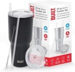 BUILT Double Walled Stainless Steel Tumbler Set with Replacement Lid, 2 Reusable Tritan Wire Straw Cleaning Brush in Gift Box, 1 Count (Pack of 1), Black, 30 fl.oz. - Image 2