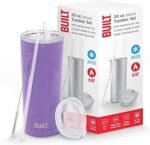 BUILT Double Walled Stainless Steel Tumbler Set with Replacement Lid, 2 Reusable Tritan Wire Straw Cleaning Brush in Gift Box, 20-ounces, Amethyst - Image 2