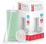 BUILT Double Walled Stainless Steel Tumbler Set with Replacement Lid, 2 Reusable Tritan Wire Straw Cleaning Brush in Gift Box, 20-ounces, Ash Green - Image 2