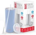 BUILT Double Walled Stainless Steel Tumbler Set with Replacement Lid, 2 Reusable Tritan Wire Straw Cleaning Brush in Gift Box, 20-ounces, Cerulean - Image 2