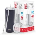 BUILT Double Walled Stainless Steel Tumbler Set with Replacement Lid, 2 Reusable Tritan Wire Straw Cleaning Brush in Gift Box, 20-ounces, Inkwell - Image 2