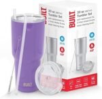 BUILT Double Walled Stainless Steel Tumbler Set with Replacement Lid, 2 Reusable Tritan Wire Straw Cleaning Brush in Gift Box, 30-ounces, Amethyst - Image 2