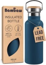 Bambaw Insulated Water Bottle 16 oz, Blue Water Bottle Stainless Steel, Reusable Water Bottle Dishwasher Safe, Stainless Steel Water Bottle Insulated – Aegean Blue - Image 2
